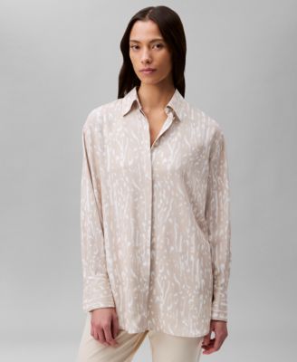 Calvin Klein - Women's Flowing Printed Button-Front Shirt