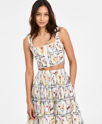Avec Les Filles - Women's Lace-Trim Crop Tank