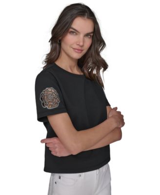 KARL LAGERFELD PARIS - Women's Embellished Cut-Out Tee