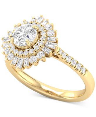 Macy's - Diamond Round & Baguette Starburst Halo Engagement Ring (1-1/2 ct. t.w.) in 14k Gold