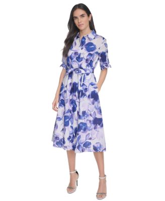 Calvin Klein - Petite Cotton Floral-Print Shirtdress