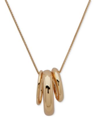 DKNY - Gold-Tone Puffy Ring Pendant 40" Adjustable Necklace