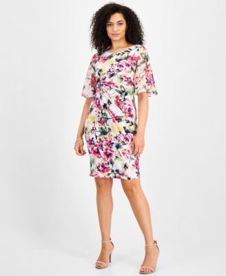 Connected - Women's Floral-Print Faux-Wrap Dress