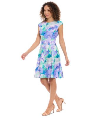 London Times - Petite Printed Sleeveless Fit & Flare Dress