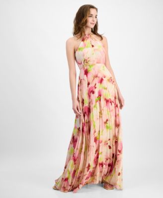 julia jordan - Women's Pleated Floral Print Halter Maxi Dress
