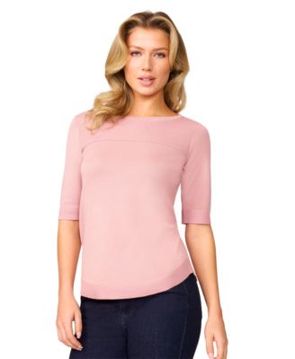 Melissa Paige - Women's Ribbed-Yoke Round-Hem Sweater