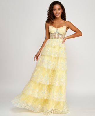 Say Yes - Juniors' Embellished Ruffled Sleeveless Ball Gown