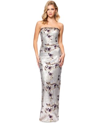 Betsy & Adam - Women's Floral Sequined Strapless Gown