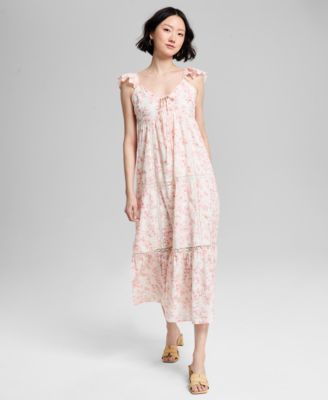 And Now This - Women's Empire-Waist Crochet-Trim Maxi Dress
