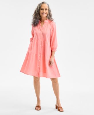 Style & Co - Women's Cotton Smocked-Collar Tiered Dress