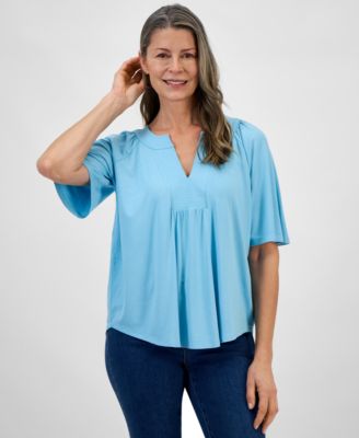 Style & Co - Women's Flutter-Sleeve Split-Neck Top