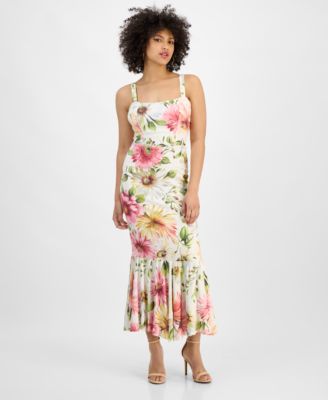 GUESS - Women's Floral-Print Ruffled-Hem Midi Dress