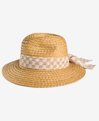 Giani Bernini - Straw Panama Hat with Logo Scarf Tie