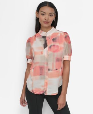 DKNY - Petite Chiffon Short-Sleeve Button-Front Blouse