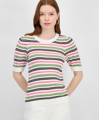 T Tahari - Women's Striped Puff-Sleeve Top