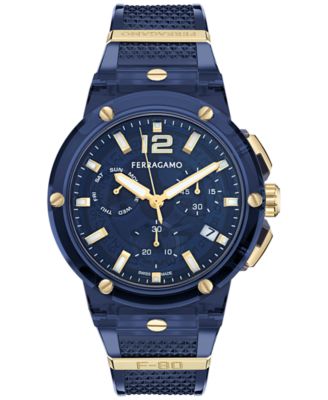 Ferragamo - Men's Swiss Chronograph F-80 Translucent Blue Polyurethane Strap Watch 44mm