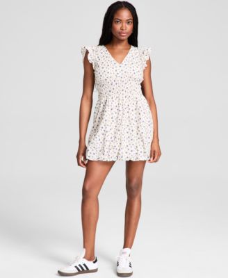 And Now This - Women's Floral Cotton Bubble-Hem Mini Dress