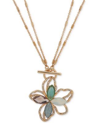 Anne Klein - Gold-Tone Multi-Stone Toggle Flower Pendant Necklace
