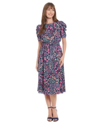 London Times - Women's Printed Round-Neck A-Line Dress