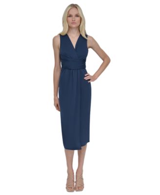 DKNY - Women's Gathered-Waist Faux-Wrap A-Line Dress