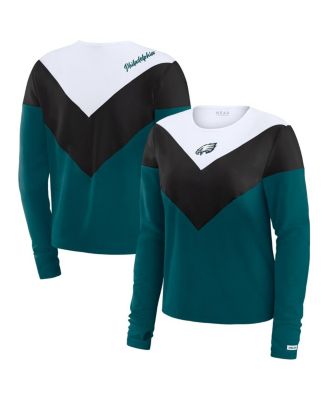 WEAR by Erin Andrews - Women's Midnight Green/Black Philadelphia Eagles Plus Size Chevron Tri-Blend Long Sleeve T-Shirt