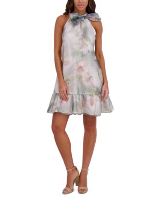 kensie - Women's Printed Organza Bow-Tie Sheath Dress