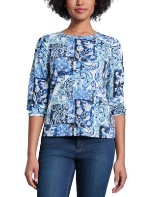 Jones New York - Petite Printed 3/4-Sleeve Top