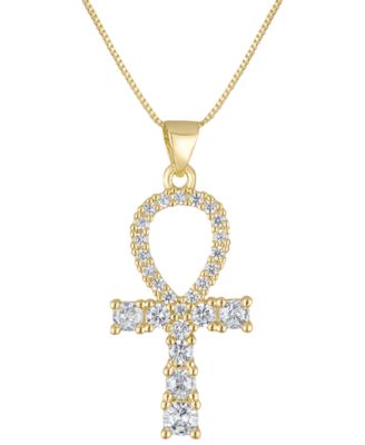 BEN ONI - 18k Gold-Filled Cubic Zirconia Ankh 17-1/2" Pendant Necklace