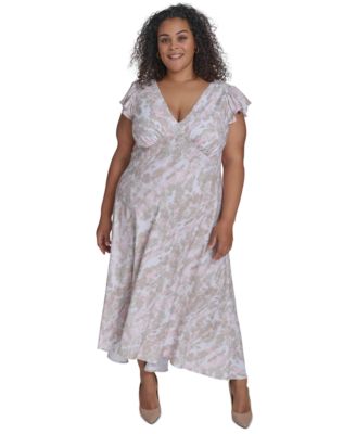 Calvin Klein - Plus Size Printed Flutter-Sleeve Maxi Dress