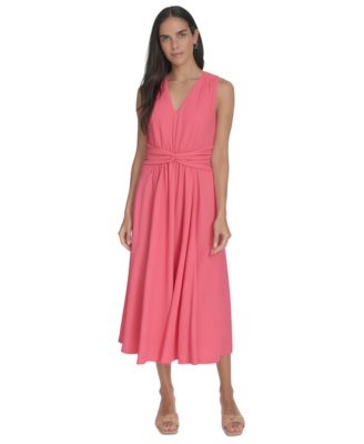 Calvin Klein - Women's V-Neck Twist-Front Midi Dress
