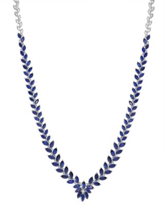 EFFY Collection - Sapphire (12-1/5 ct. t.w.) & Diamond (1/2 ct. t.w.) V-Shape 18" Collar Necklace in 14k White Gold
