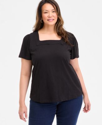 Style & Co - Plus Size Square-Neck Short-Sleeve Top