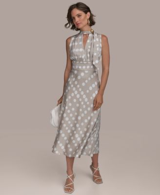 Donna Karan New York - Women's Dot-Print Tie-Neck A-Line Dress