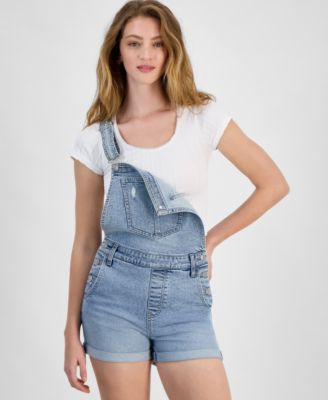 Celebrity Pink - Juniors' Roll-Cuff Denim Short Overalls
