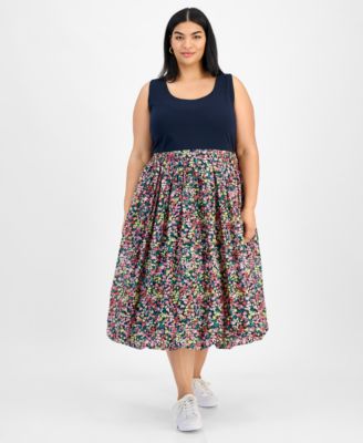 Tommy Hilfiger - Plus Size Floral-Print-Skirt Sleeveless Dress