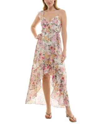 BCX - Juniors' Ruffle-Trim High-Low Wrap Dress