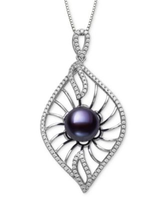 Belle de Mer - Cultured Freshwater Pearl (10-11mm) & Lab Created White Sapphire (1 ct. t.w.) Pendant 18" Necklace in Sterling Silver