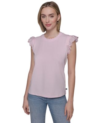 KARL LAGERFELD PARIS - Women's Scalloped Flutter-Sleeve Top
