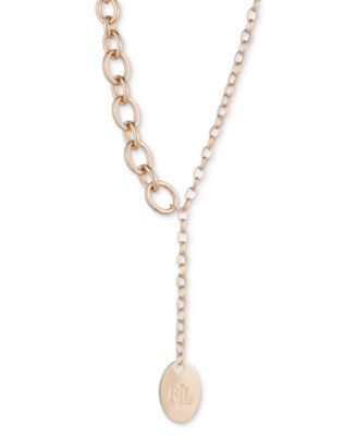Lauren Ralph Lauren - Gold-Tone Logo Disc Small & Large Link 16" Lariat Necklace