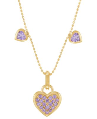 Macy's - Amethyst (3/4 ct. t.w.) & Diamond Accent Triple Heart 18" Pendant Necklace in 14k Gold-Plated Sterling Silver