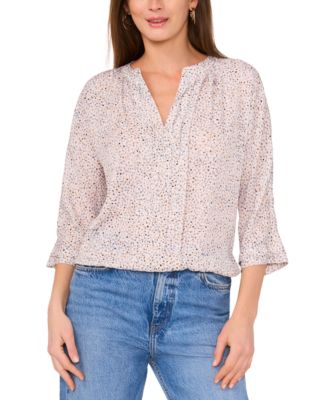 Vince Camuto - Women's Printed Split-Neck 3/4-Sleeve Top