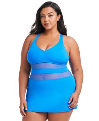 Bleu by Rod Beattie - Plus Size Dont Mesh With Me Mesh Inset Swim Dress