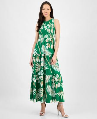 Anne Klein - Women's Printed Smocked-Bodice Tiered Dress
