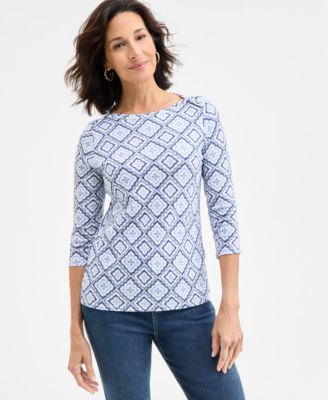 Style & Co - Petite Simple Geo Pima Cotton Knit Top