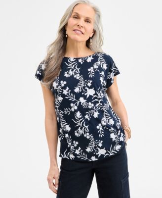 Style & Co - Women's Mixed-Media Floral-Print Top