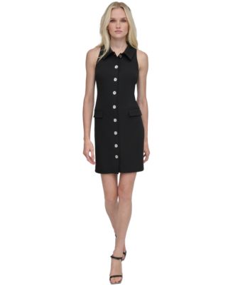 DKNY - Petite Collared Sleeveless Scuba Crepe Shirtdress