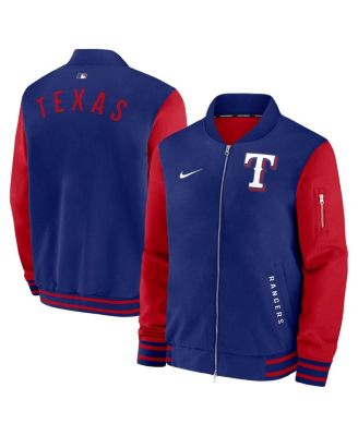 Nike - Men's Royal/Red Texas Rangers Authentic Collection Dugout Full-Zip Bomber Jacket