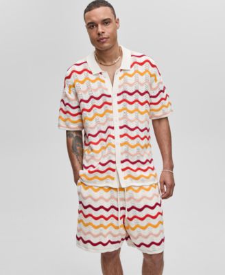 Mode of One - Men's Short-Sleeve Gradient Zig-Zag Sweater Top