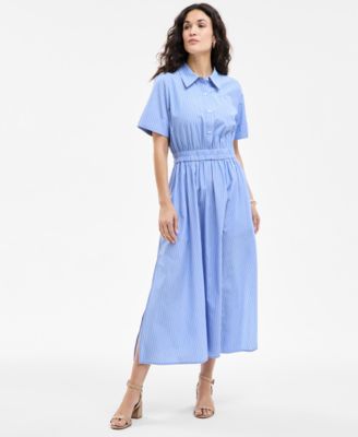 On 34th - Plus Size Striped Classic-Collar Midi Shirtdress