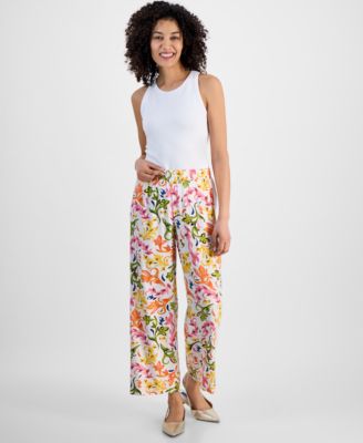 JM Collection - Petite Side-Panel Printed Pull-On Pants